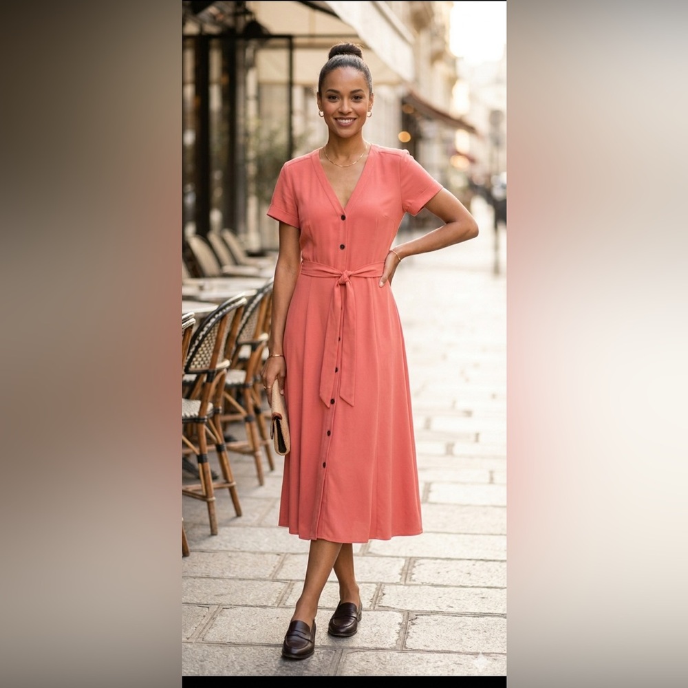 LOFT Vibrant Orange Long Sleeve Dress